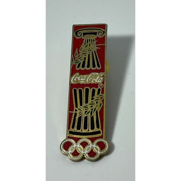 VTG Coca Cola Olympic‎ Rings Coke Bottle Lapel Tie Hat Pin Back - Picture 1 of 3